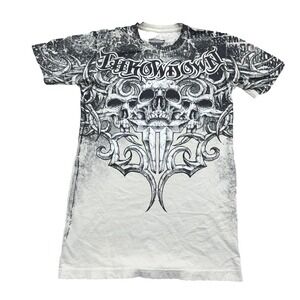 Throwdown Premium Shirt Men Medium White Tee Skull AOP MMA Cage Fighter